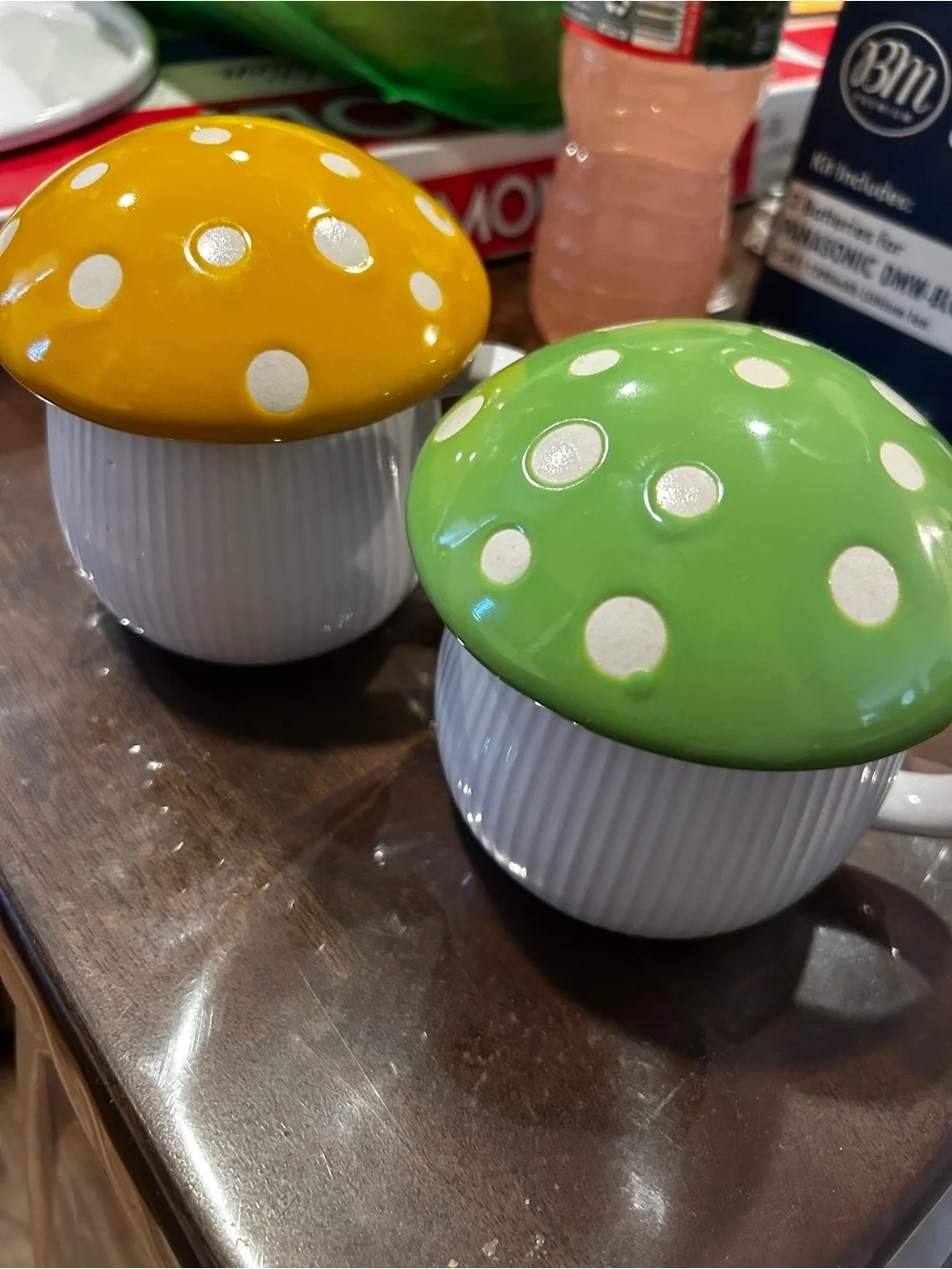 Cost Plus World Market Yellow & Green Polka Dot Ceramic Party Covers